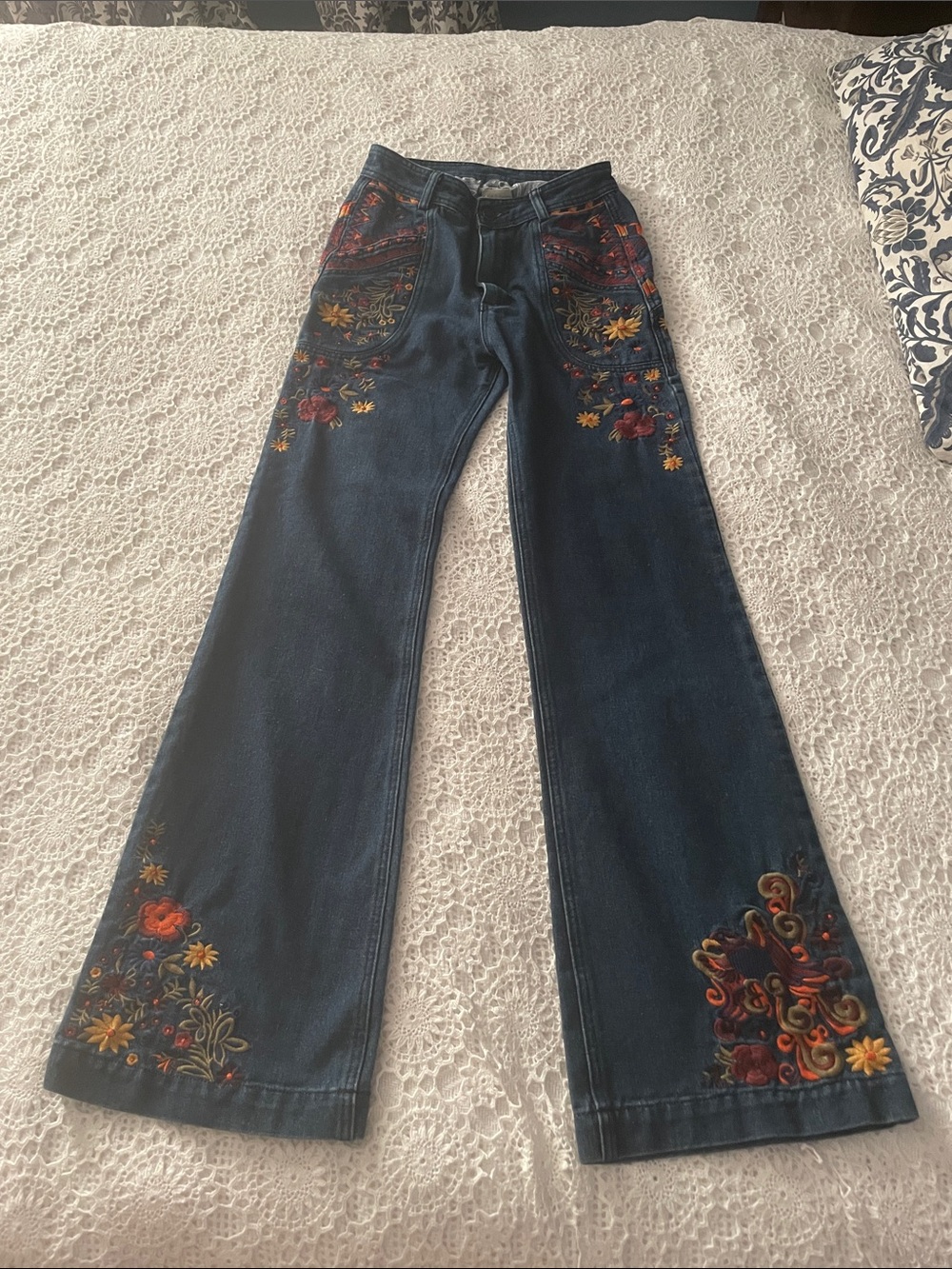 Spell Wanderlust Flare Jeans with Multicolor Floral Embroidery